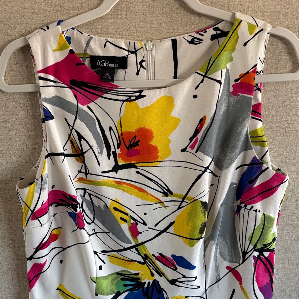 AGB Dress Women’s Sz 12 Colorful Abstract Floral Sheath Career Office Chic - Picture 7 of 15